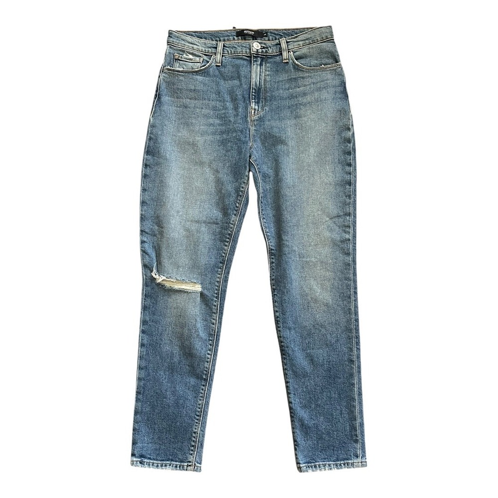 Hudson Bettie High‎ Rise Tapered Jeans Medium Blue Wash Ripped Knee Size 29 NWT